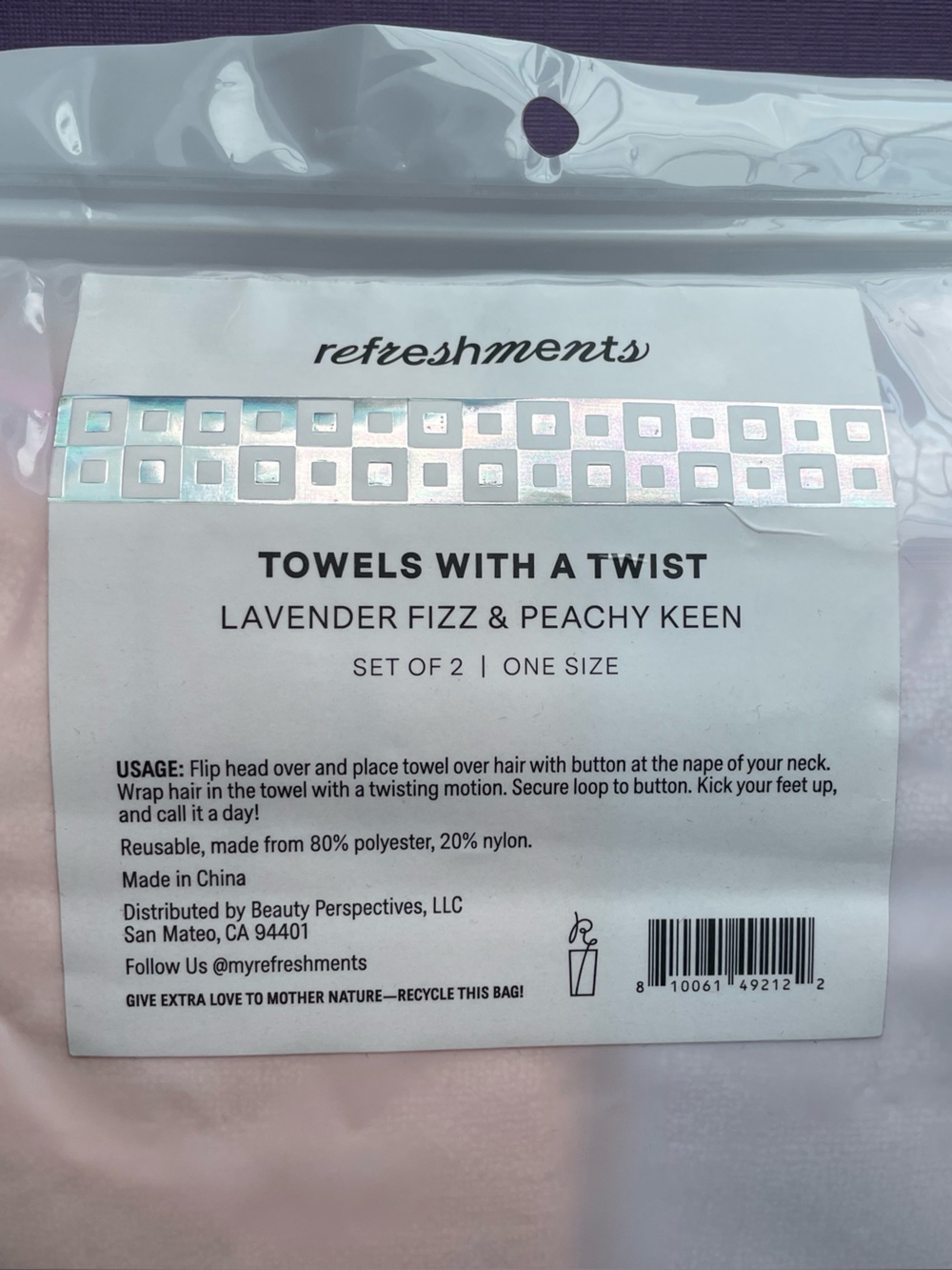 refreshments Lavender Fizz & Peachy Keen Hair Towels - Set of 2